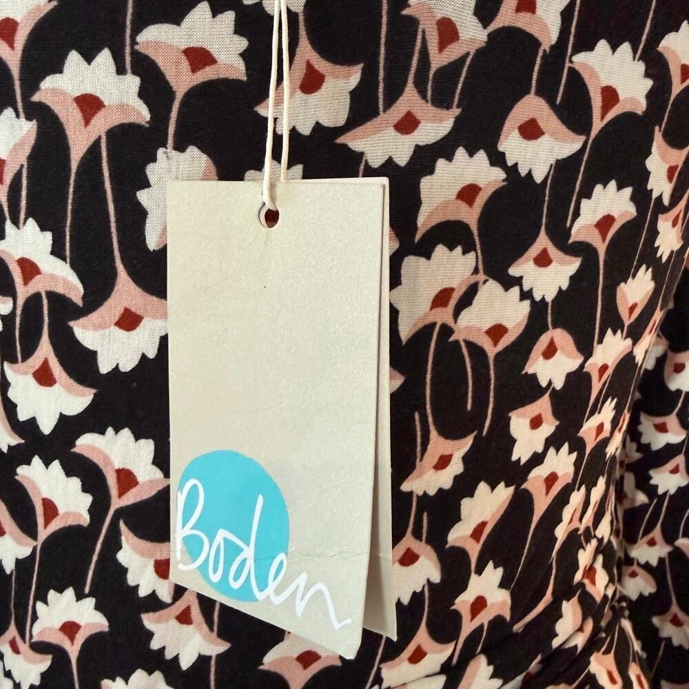 Boden Maisie Matte Jersey Midi Dress Black Floral Handkerchief Hem Ruched Size 8 - Picture 10 of 12